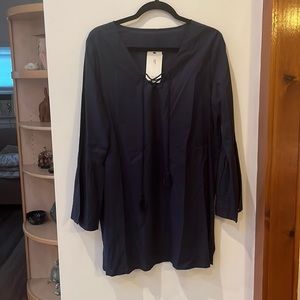 Take Cover by Penbrooke,Navy,Ruffle Sleeve,Tassel Detail,Boho Cover Up,M,NWT